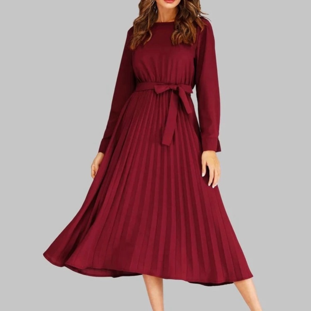 Burgundy Pleated Dress